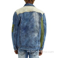 Jaqueta de jean de mosaico de dos colores para hombres